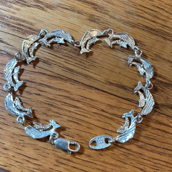 Vintage Sterling Silver Double Dolphin Bracelet - Picture 12 of 17